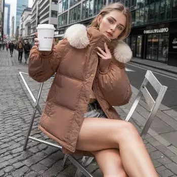 Куртка из хлопка с большим воротником, приталенные пальто 2024 года, зимняя женская куртка, женская повседневная короткая парка с капюшоном, пальто, женская одежда M белый