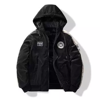 Куртка из хлопка с капюшоном контрастного цвета в стиле ретро для мужчин-пилотов, повседневная куртка со свободной и плотной хлопковой курткой XXXXL чёрный