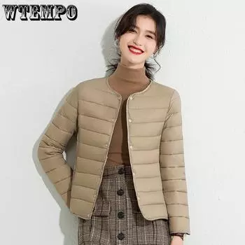 Куртка из хлопка с круглой горловиной и внутренней подкладкой для женщин, зимняя, тонкая, с V-образным вырезом, однотонная, теплая, короткая и легкая куртка из хлопка M розовый