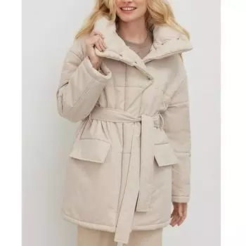 Куртка из хлопка с воротником-стойкой, осень и зима, новый стиль, темпераментный пояс, нестандартная куртка из хлопка средней длины L бежевый