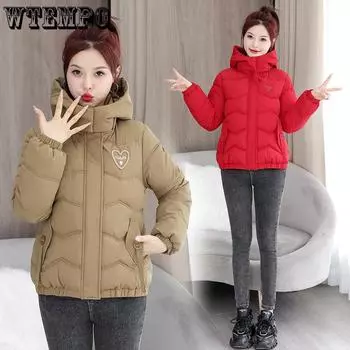 Куртка из хлопка, женская, короткая, зимняя, новая, корейская версия, свободная, с капюшоном, хлопковая, теплая куртка M