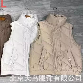 Куртка из хлопка, жилет, женская осенне-зимняя одежда, европейская женская куртка с застежкой-молнией, новая популярная куртка-жилет M белый