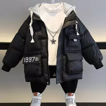 Куртка из хлопкового пуха, зимняя куртка из хлопка, детская толстая куртка из хлопка 100 чёрный