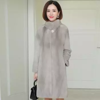 Куртка из искусственного меха Haining из искусственного меха норки свободного покроя, большого размера, воротник-стойка, средняя и длинная верхняя одежда, пальто для людей среднего возраста, зимняя одежда S