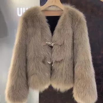 Куртка из искусственного меха лисы, короткая, на осень, зиму и зиму, корейская версия Haining, топ с роговыми пуговицами Xiaoxiangfeng S 85-52.5kg