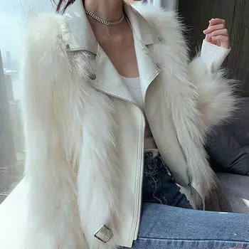 Куртка из искусственного меха лисы женская короткая новая осенне-зимняя искусственный мех енота локомотив одежда молодая мода XS normal build 80-47.5kg белый