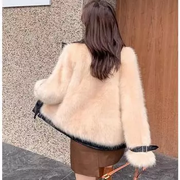 Куртка из искусственного меха лисы женская тонкая короткая меховая куртка с локомотивным сращиванием кожаная женская 10522 one size fits all серый