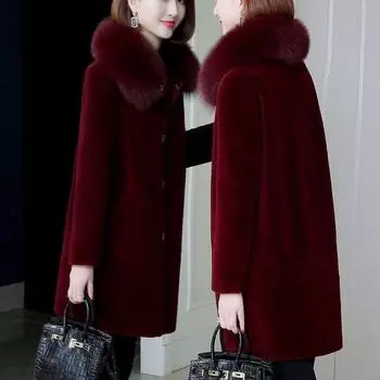Куртка из искусственного меха норки женская осенне-зимняя новая большого размера куртка из искусственного меха утолщенный и тонкий воротник из искусственного меха лисы M 90-55kg бордовый