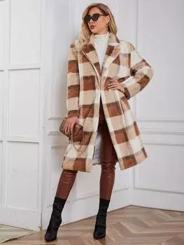 Куртка из искусственного меха, новый женский длинный клетчатый тренчкот с отворотом, пушистое пальто из кролика Рекс S