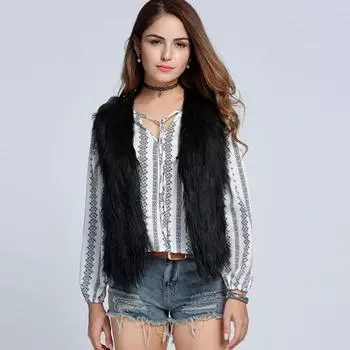 Куртка из искусственного меха, осенне-зимний жилет из искусственного меха, женская короткая жилетка из длинношерстной лисьей шерсти S белый