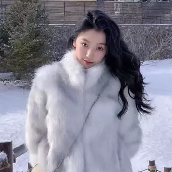 Куртка из искусственного меха женская зимняя 2024 года, воротник-стойка, короткая, куртка из искусственного меха лисы, зимняя утолщенная, короткая S