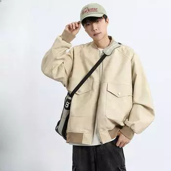 Куртка из искусственной кожи Мужская куртка из упитанной кожи Мужской бейсбольный костюм Костюм для толстяка American Street M чёрный