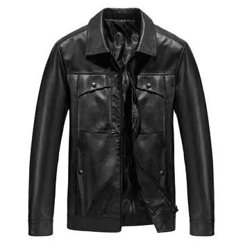 Куртка из искусственной кожи, мужская куртка, новая тенденция, утягивающая, красивая и мотоциклетная кожаная куртка с лацканами L чёрный
