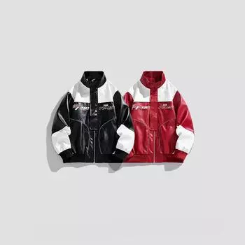 Куртка из искусственной кожи, мужская осенняя свободная куртка с воротником-стойкой, кожаная куртка для мотоциклистов, модная свободная куртка M чёрный