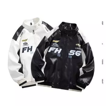 Куртка из искусственной кожи мужская весна и осень уличный пилот локомотив костюм модный топ куртка хулиган мужская M белый