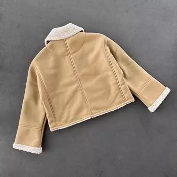 Куртка из искусственной кожи с лацканами из флиса и меха, женская осенне-зимняя одежда, утолщенная локомотивная одежда, свободная куртка, куртка One size жёлтый