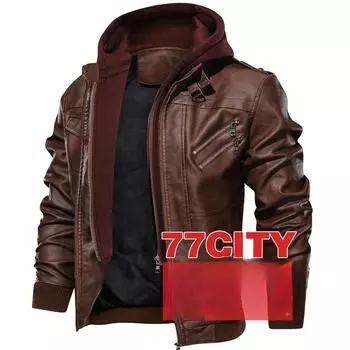 Куртка из искусственной кожи со съемным капюшоном, осеннее пальто L