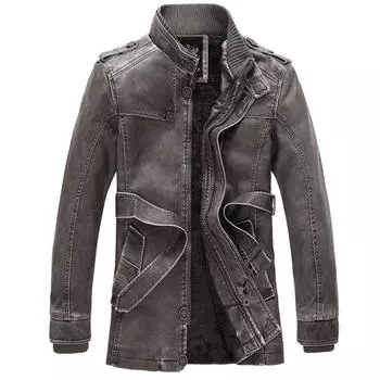 Куртка из искусственной кожи средней длины, персонализированная стираная мужская мотоциклетная кожаная куртка M