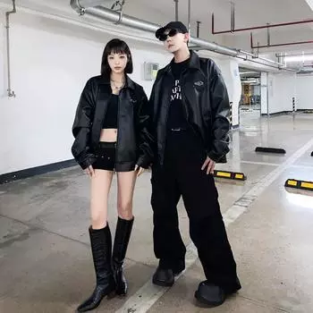 Куртка из искусственной кожи в гонконгском стиле, американская мотоциклетная кожаная куртка, рабочая одежда, летная куртка в парном стиле, верхняя мужская S чёрный