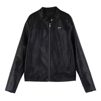 Куртка из искусственной кожи, женская осенняя одежда, повседневный ретро-воротник-стойка, кожаная куртка, короткий топ XXXXL чёрный