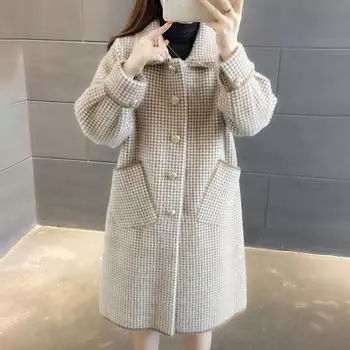 Куртка из искусственной норки, женская осенне-зимняя свободная тонкая теплая и универсальная куртка в полоску средней длины, однотонное пальто для отдыха S синий