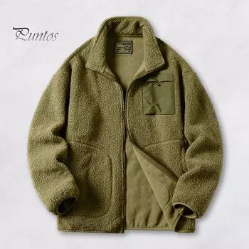 Куртка из искусственной овечьей шерсти, пальто, осень-зима, застежка-молния, воротник-стойка, длинный рукав, однотонное пальто с карманами M чёрный