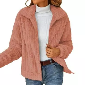 Куртка из искусственной шерпы, женское зимнее пальто, теплый кардиган с длинными рукавами и лацканами, застегивающееся на молнию пальто, верхняя одежда M хаки