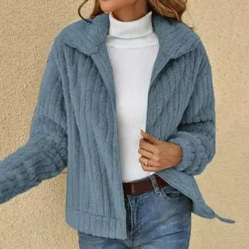 Куртка из искусственной шерпы, женское зимнее пальто, теплый кардиган с длинными рукавами и лацканами, застегивающееся на молнию пальто, верхняя одежда L хаки