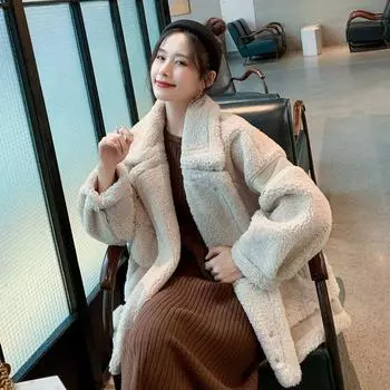 Куртка из искусственной замши ягненка, женская, осень-зима 2024 года, новая куртка-локомотив с утолщенным мехом, пальто из искусственного меха S