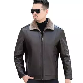 Куртка из козьей кожи, мужская повседневная меховая цельная бархатная утолщенная куртка с короткими лацканами M чёрный