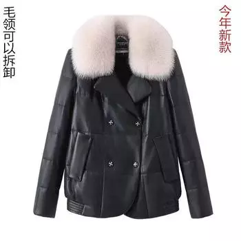 Куртка из кожи Haining, пуховик из хлопка, женская короткая зимняя одежда, новая корейская версия, модная утолщенная кожаная куртка с мехом M Within 50 kg чёрный