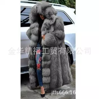 Куртка из лисьего меха, знаменитая зимняя теплая, средней и длинной длины, с капюшоном, плюшевая женская шуба S бордовый