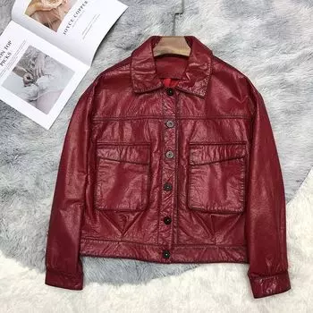 Куртка из мягкой вощеной кожи для женщин на весну и осень, новая мода, маленький квадратный воротник, большой карман, свободная куртка в корейском стиле S