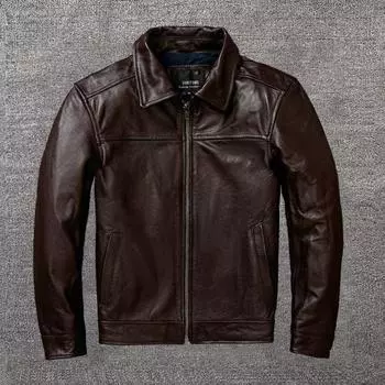 Куртка из натуральной коровьей кожи первого слоя, мужская повседневная кожаная куртка с лацканами S