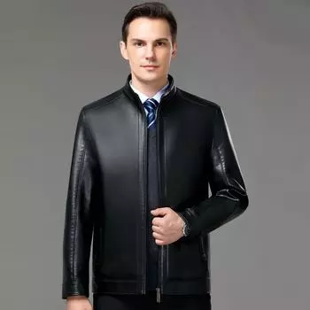 Куртка из натуральной кожи для мужчин среднего и пожилого возраста, куртка из овчины с воротником-стойкой и утолщенным бархатом для мужчин 170