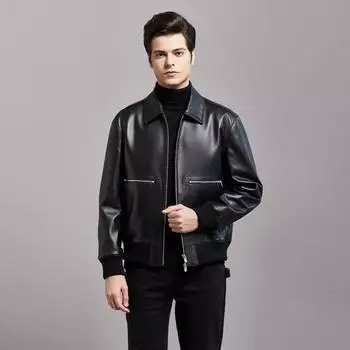 Куртка из натуральной кожи для мужчин, первый слой из коровьей кожи, деловые повседневные кожаные куртки для людей среднего и пожилого возраста, пуховики с лацканами для пап L
