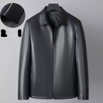 Куртка из натуральной кожи для мужчин среднего возраста с отворотами, кожаная куртка для папы, дубленка для людей среднего и пожилого возраста на осень M