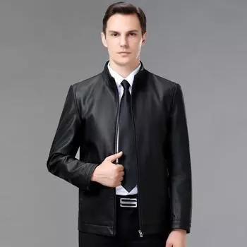 Куртка из натуральной кожи для мужчин на осень и зиму, новая куртка из овчины для пап среднего и пожилого возраста, воротник-стойка, бархатная куртка 170