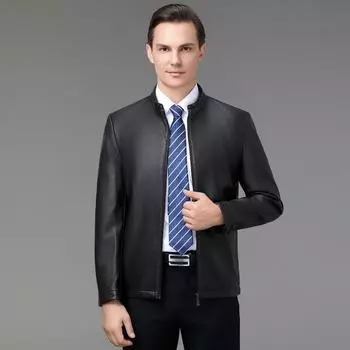 Куртка из натуральной кожи для мужчин на осень и зиму, новая куртка из овчины для пап среднего и пожилого возраста, воротник-стойка, бархатная куртка 170