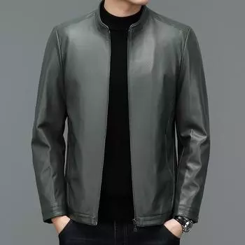 Куртка из натуральной кожи для мужчин, большого размера, для молодых и средних мужчин, дубленка, корейский стиль, приталенная, свободная, воротник-стойка, короткая кожаная куртка S