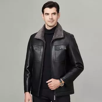 Куртка из натуральной кожи для мужчин на осень и зиму плюс бархатный наряд для папы среднего возраста, цельнокроеная кожаная куртка из натуральной кожи с мехом L