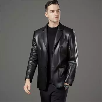 Куртка из натуральной кожи для мужчин, осень и зима, новый воротник для костюма, модная повседневная кожаная куртка M