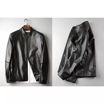 Куртка из натуральной кожи для мужчин, тонкая куртка с воротником-стойкой, облегающая повседневная куртка из натуральной овчины, мужской топ из натуральной кожи L
