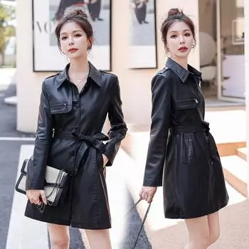 Куртка из натуральной кожи для женщин, средней длины, весна-осень, новая корейская версия, приталенная ветровка из овчины, куртка большого размера M