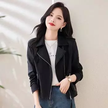 Куртка из натуральной кожи для женщин, весна и осень, новый стиль, маленькая куртка из овчины для мотоцикла, модная короткая куртка M