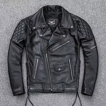 Куртка из натуральной кожи из натуральной кожи, мужская мотоциклетная кожаная куртка, мотоциклетная куртка S чёрный