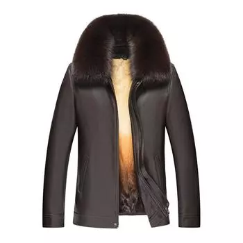 Куртка из натуральной кожи мужская большого размера, меховая, зимняя, короткая, с воротником из лисьего меха, с подкладкой из норки M