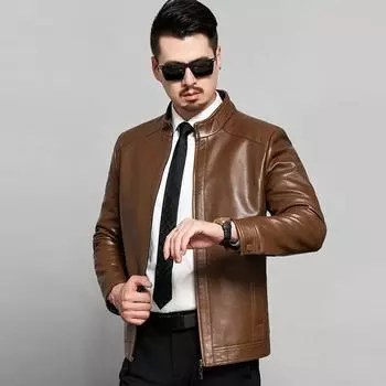 Куртка из натуральной кожи мужская флисовая куртка из овчины на весну и осень кожаная куртка для папы среднего возраста 170