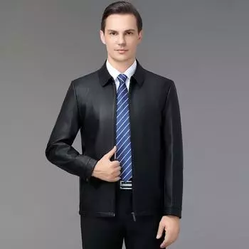 Куртка из натуральной кожи мужская кожаная куртка с лацканами осенне-зимняя куртка из овчины для среднего возраста, деловая повседневная одежда для пап 170