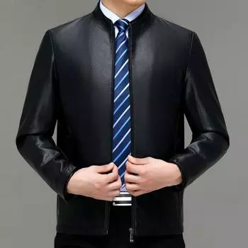 Куртка из натуральной кожи мужская куртка из овчины с воротником-стойкой для людей среднего возраста, новая флисовая куртка на осень и зиму 170